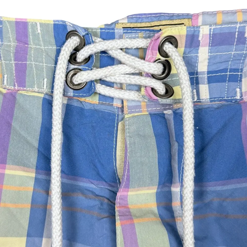 J.Crew Original Plaid Board Short Men's 29 Lined Swim Trunks Blue Purple Summer
